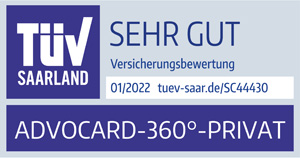 TÜV Saarland urteilt ADVOCARD-360°-PRIVAT ist sehr gut 