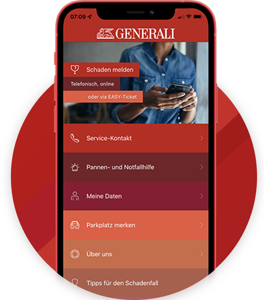 Die Service-App bietet direkten Draht zu den Generali Kunden- und Schaden-Service-Centern sowie zu vielen weitere Features