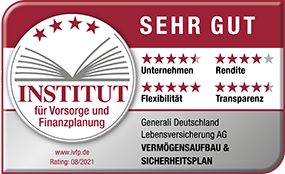 Der Generali VERMÖGENSAUFBAU & SICHERHEITSPLAN wurde vom Institut für Vorsorge und Finanzplanung mit SEHR GUT ausgezeichnet