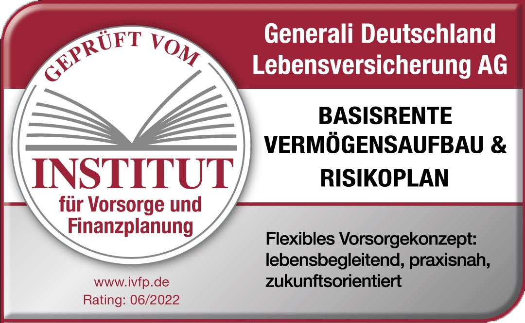 Der Generali VERMÖGENSAUFBAU & SICHERHEITSPLAN wurde vom Institut für Vorsorge und Finanzplanung mit SEHR GUT ausgezeichnet